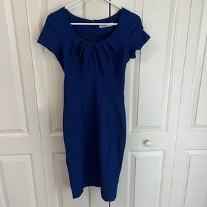 Muxxn: Retro Royal Blue Short Sleeve Pleated Pencil Dress